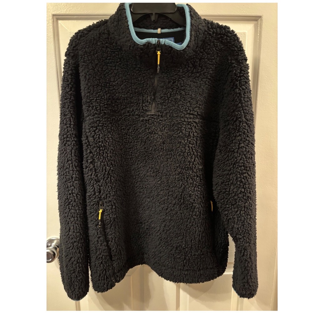 Chubbies Mens Snow Day Sherpa Fleece Quarter Zip Pullover Black Blue Large